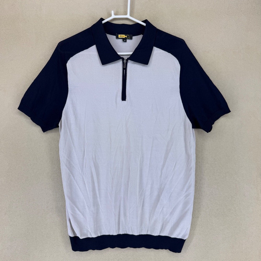 ZILLI Mens Designer Two‎ Tone Short Sleeve Zipper Polo Shirt Size 54